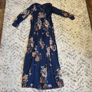 Dark blue floral print maxi dress size Small